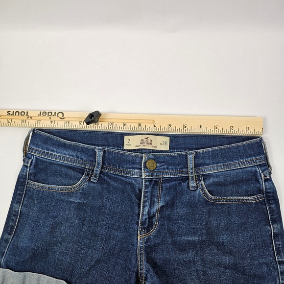 Hollister Low Rise Midi Women Junior Sz 7/28 Short Longest Length 4" Inseam Dark - Picture 3 of 7